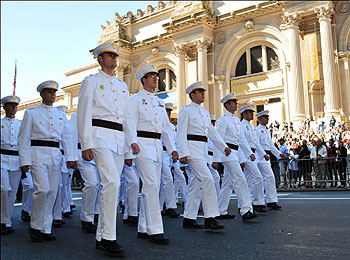 The Cadets of the German Language Club at the Military Academy in West Point march along side the Metropolitan Museum during the 2009 Steuben Parade.